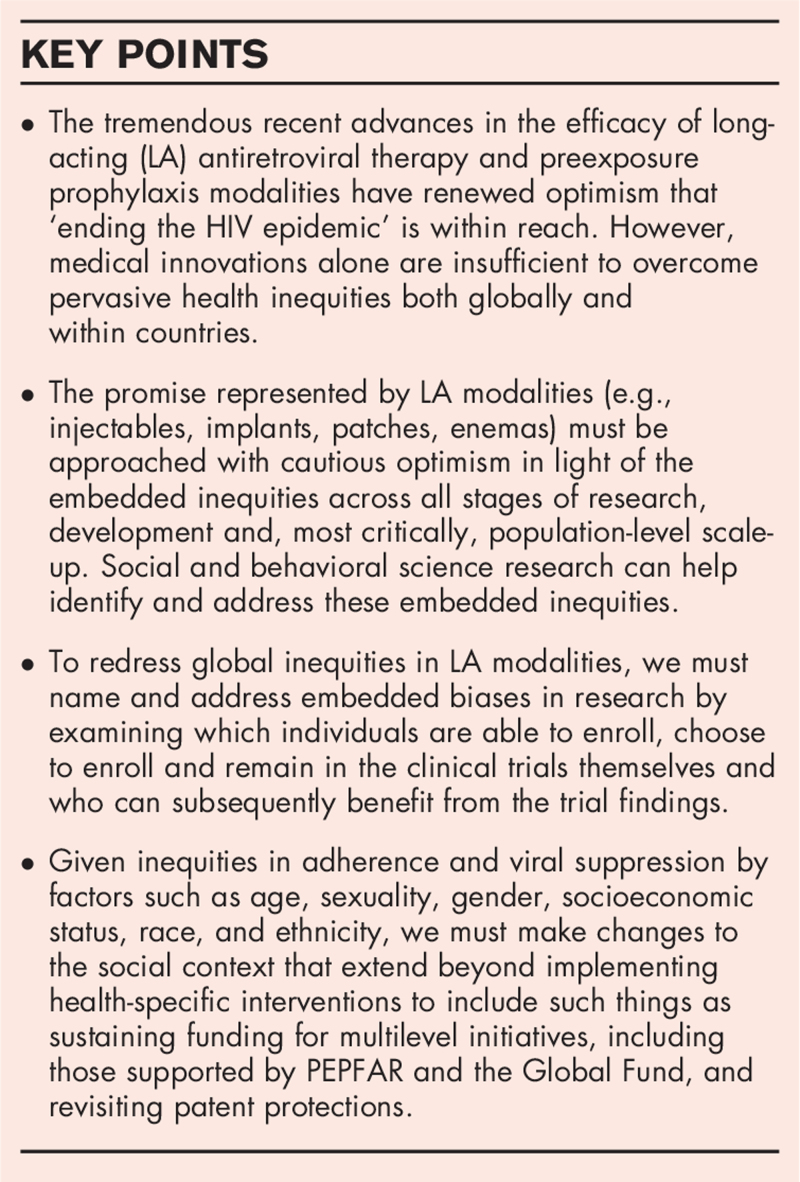 Promise, perils and cautious optimism: the next frontier in long-acting modalities for the treatment and prevention of HIV.