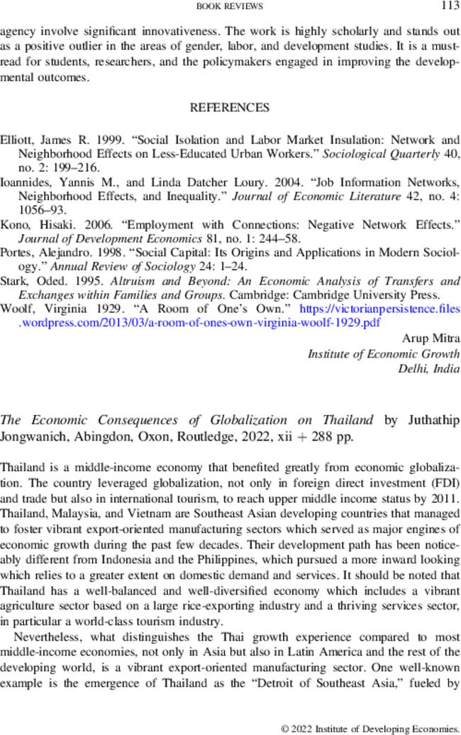 The Economic Consequences of Globalization on Thailand by  Juthathip Jongwanich, Abingdon, Oxon, Routledge,  2022, xii + 288 pp.