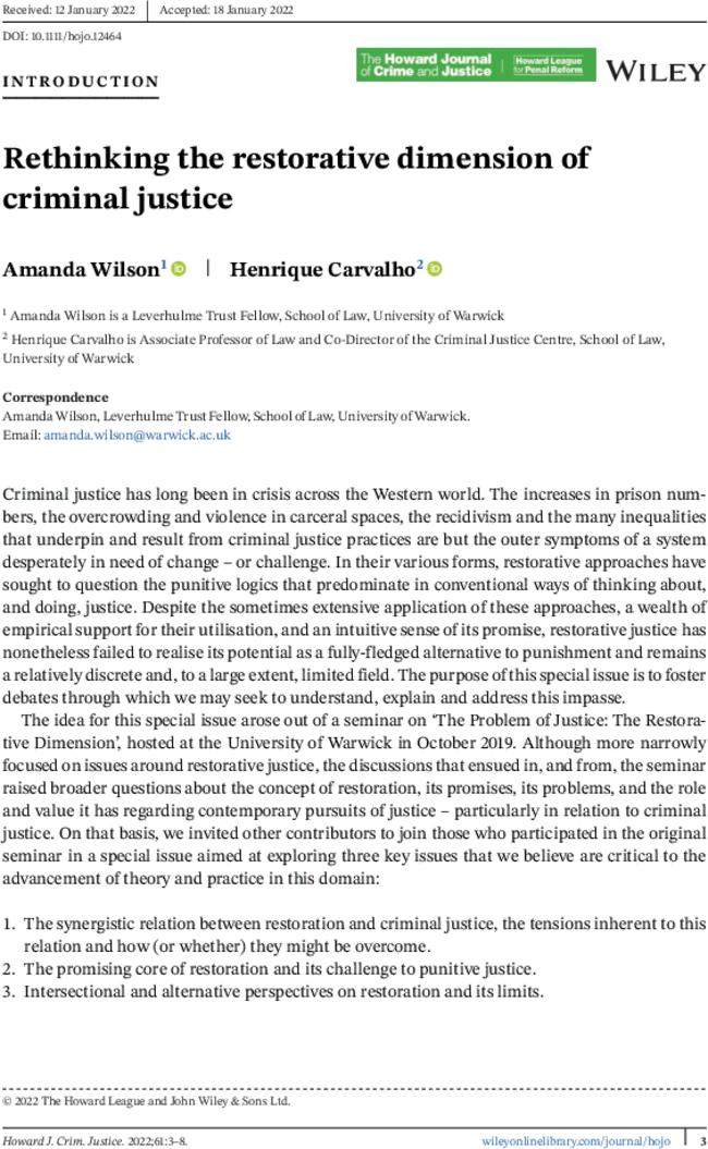 Rethinking the restorative dimension of criminal justice