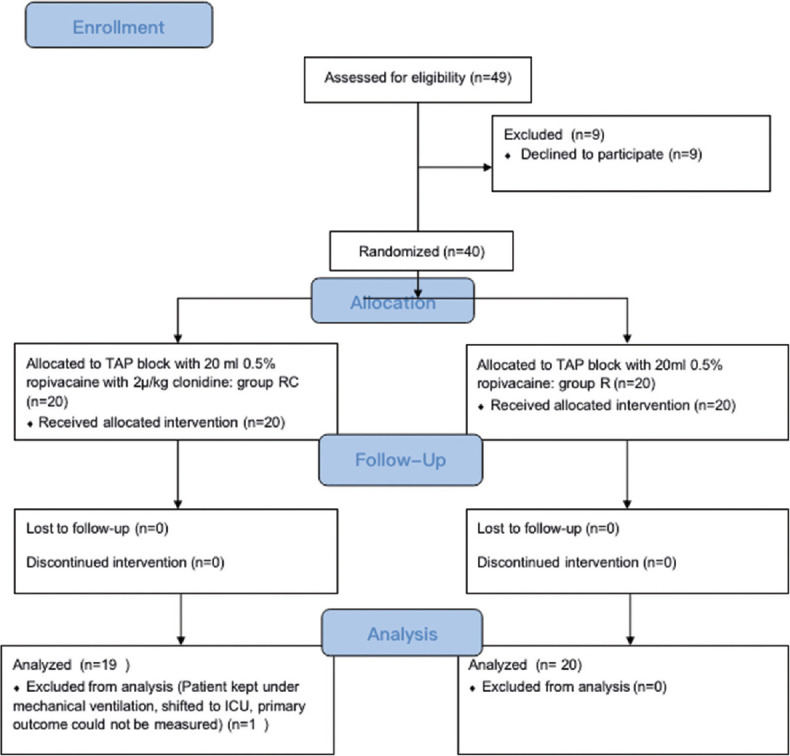 Efficacy of Clonidine as an Adjuvant to Ropivacaine in Transversus Abdominis Plane Block in Adult Renal Transplant Recipients: A Double-blinded Randomized Controlled Trial.