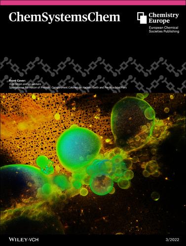 Front Cover: Spontaneous Formation of Prebiotic Compartment Colonies on Hadean Earth and Pre-Noachian Mars (ChemSystemsChem 3/2022)