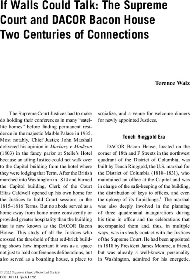 If Walls Could Talk: The Supreme Court and DACOR Bacon House Two Centuries of Connections