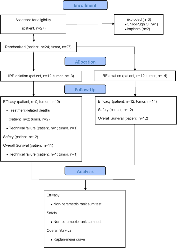 Irreversible electroporation versus radiofrequency ablation for malignant hepatic tumor: A prospective single-center double-arm trial