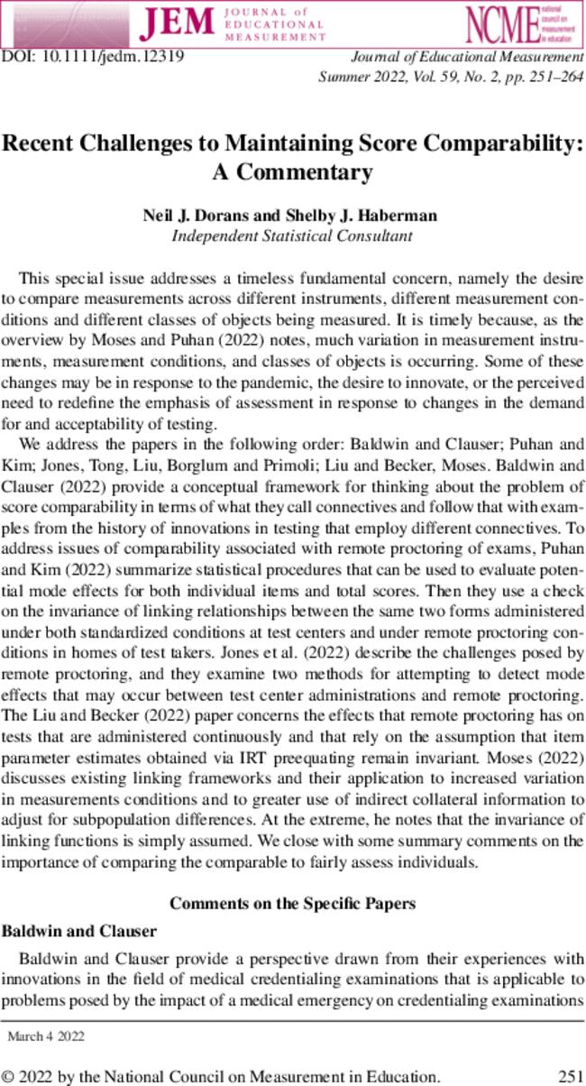 Recent Challenges to Maintaining Score Comparability: A Commentary