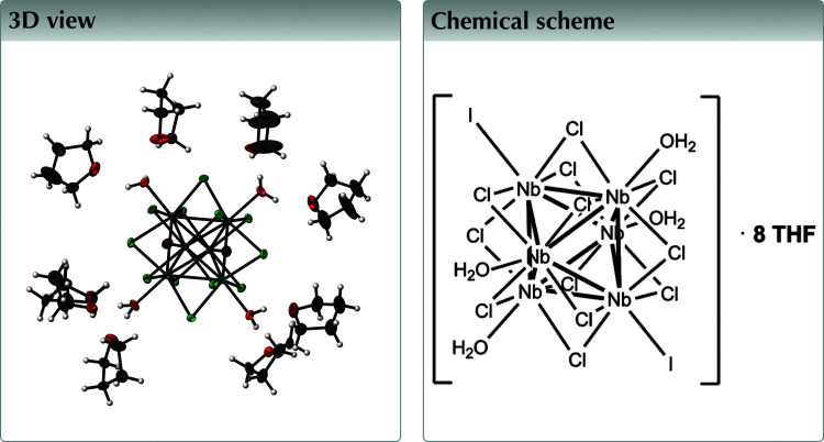 Tetra-aqua-dodekakis-μ<sub>2</sub>-chlorido-di-iodido-<i>octa-hedro</i>-hexa-niobium(12 <i>Nb</i>-<i>Nb</i>) tetra-hydro-furan octa-solvate.