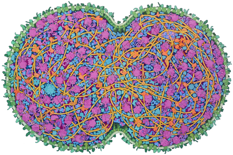 Integrative illustration of a JCVI-syn3A minimal cell.