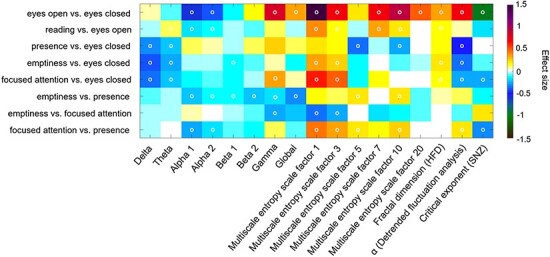 Determining states of consciousness in the electroencephalogram based on spectral, complexity, and criticality features.