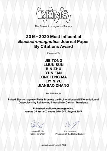 2021 Most Influential Bioelectromagnetics Journal Paper Award