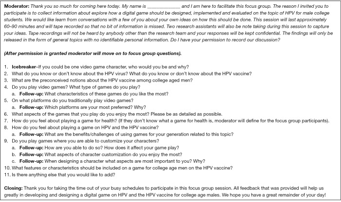 mHealth video gaming for human papillomavirus vaccination among college men-qualitative inquiry for development.