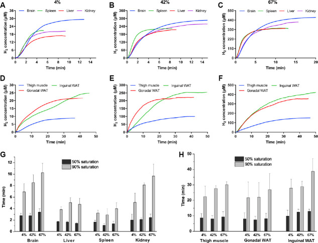 <i>In vivo</i> microelectrode monitoring of real-time hydrogen concentration in different tissues of rats after inhaling hydrogen gas.