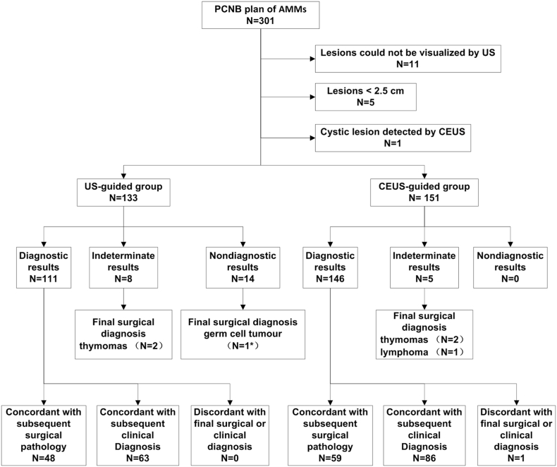 Efficacy of contrast-enhanced ultrasound-guided percutaneous core needle biopsy in anterior mediastinal masses