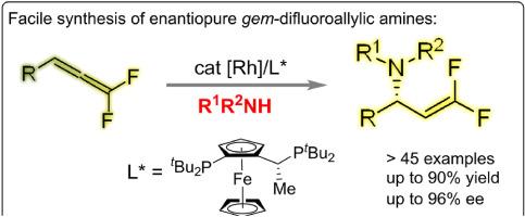 Rhodium-catalyzed asymmetric hydroamination of gem-difluoroallenes with anilines