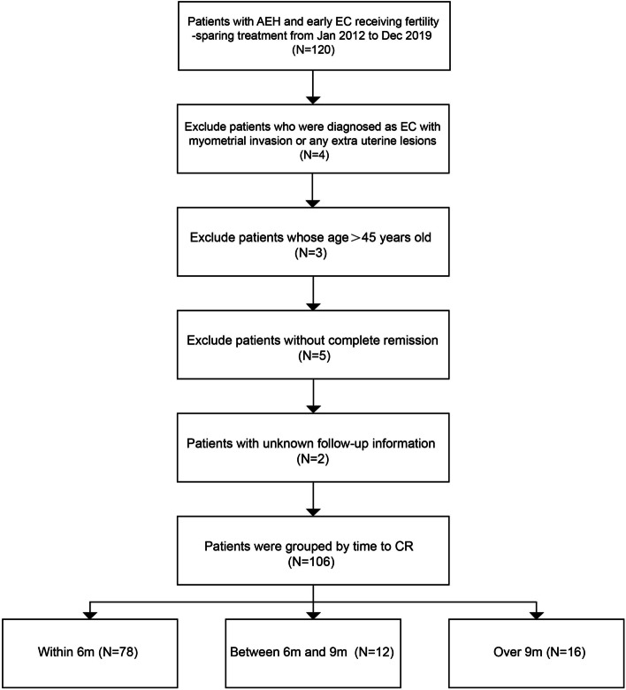 Metabolic syndrome is an independent risk factor for time to complete remission of fertility-sparing treatment in atypical endometrial hyperplasia and early endometrial carcinoma patients.