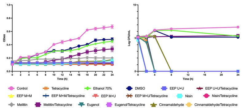 Inhibitory activities of propolis, nisin, melittin and essential oil compounds on <i>Paenibacillus alvei</i> and <i>Bacillus subtilis</i>.