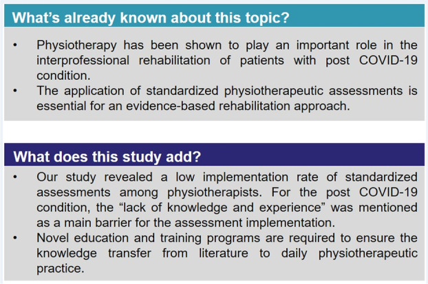 Physiotherapeutic evaluation of patients with post COVID-19 condition: current use of measuring instruments by physiotherapists working in Austria and South Tyrol.