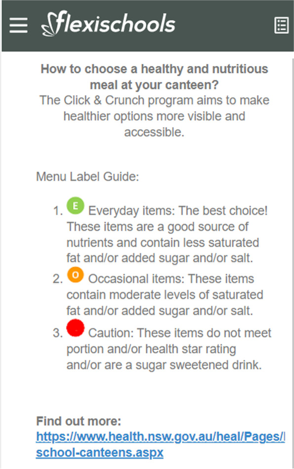 The efficacy of a multi-strategy choice architecture intervention on improving the nutritional quality of high school students' lunch purchases from online canteens (Click & Crunch High Schools): a cluster randomized controlled trial.
