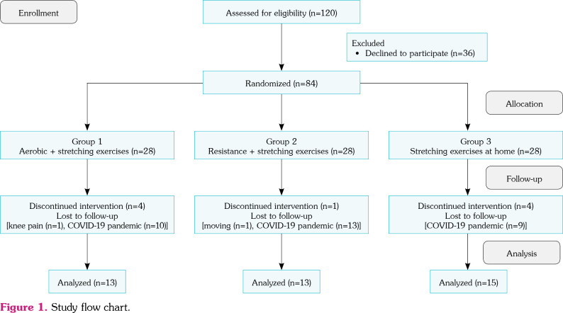 Effects of different types of exercises on pain, quality of life, depression, and body composition in women with fibromyalgia: A three-arm, parallel-group, randomized trial.