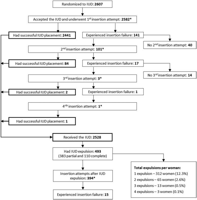 Clinical outcomes of intrauterine device insertions by newly trained providers: The ECHO trial experience