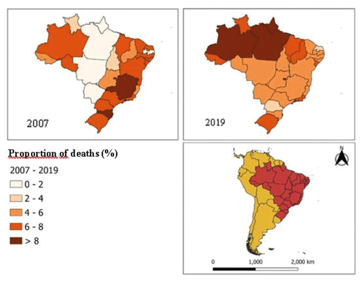 Spatial-temporal analysis of hospitalizations with death caused by oral cancer in Brazil and its correlation with the expansion of healthcare coverage.