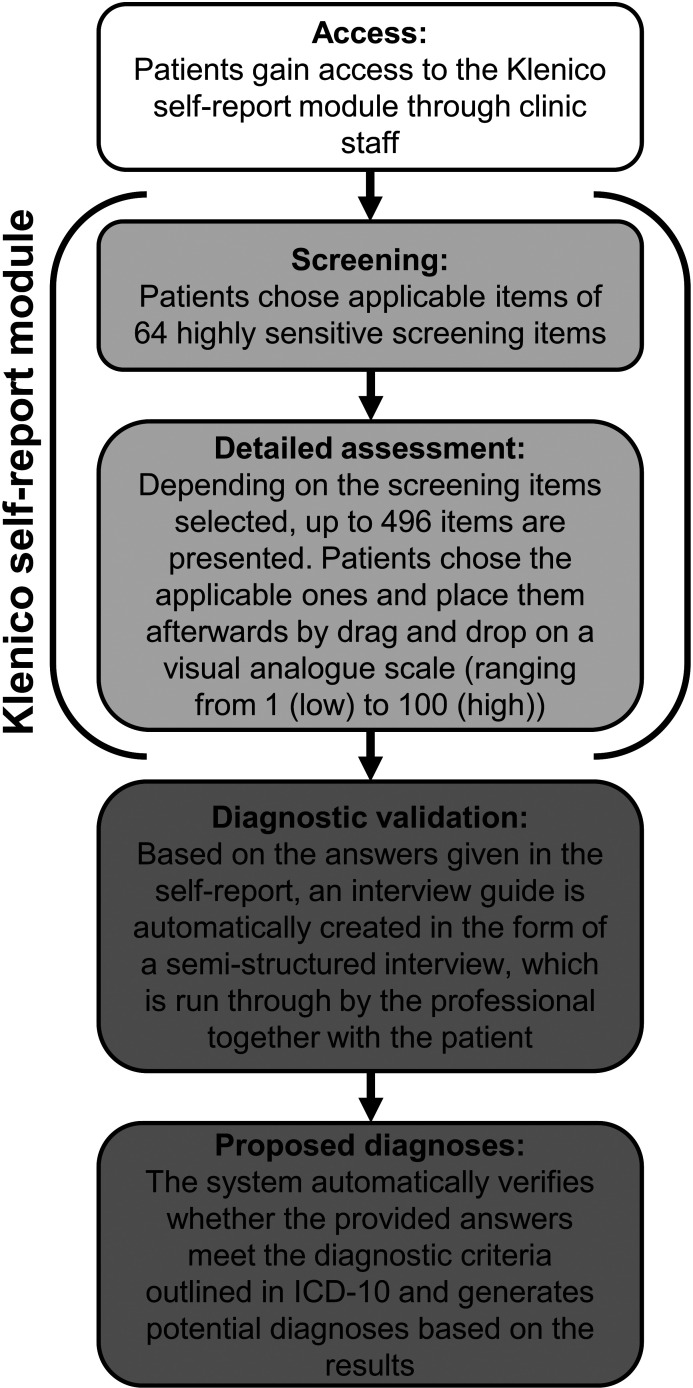 Preliminary validation of the Klenico diagnostic software self-report module through comparison with the diagnostic gold standard in an outpatient routine clinical sample.