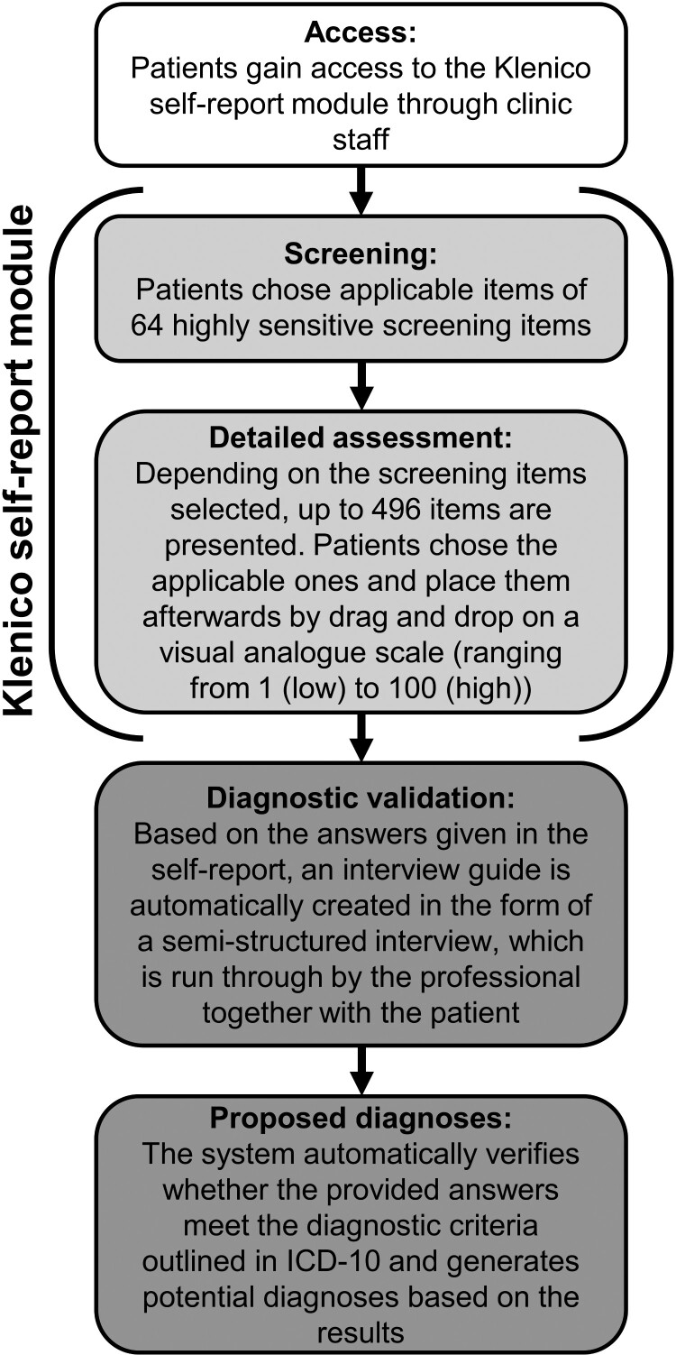 Preliminary validation of the Klenico diagnostic software self-report module through comparison with the diagnostic gold standard in an outpatient routine clinical sample.