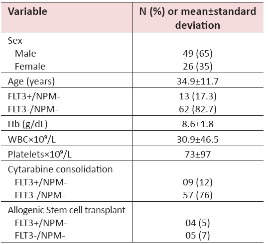 Outcomes of Patients with FLT3 Positive Acute Myeloid Leukaemia; an Experience from a Tertiary Care Hospital in Karachi, Pakistan.