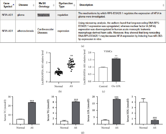 Inhibition of lncRNA NFIA-AS1 Alleviates Abnormal Proliferation and Inflammation of Vascular Smooth Muscle Cells in Atherosclerosis by Regulating miR-125a-3p/AKT1 Axis.