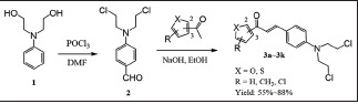 Synthesis of nitrogen mustard-based fluorophores for cell imaging and cytotoxicity studies.