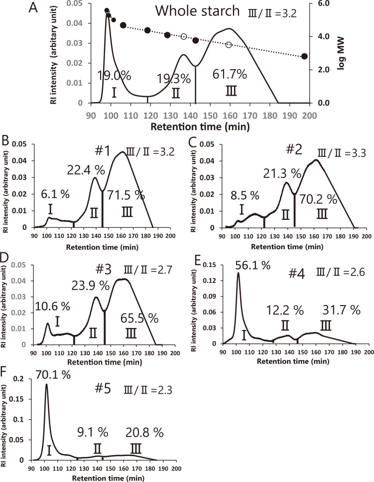 Molecular Weight Distribution of Whole Starch in Rice Endosperm by Gel-permeation Chromatography.