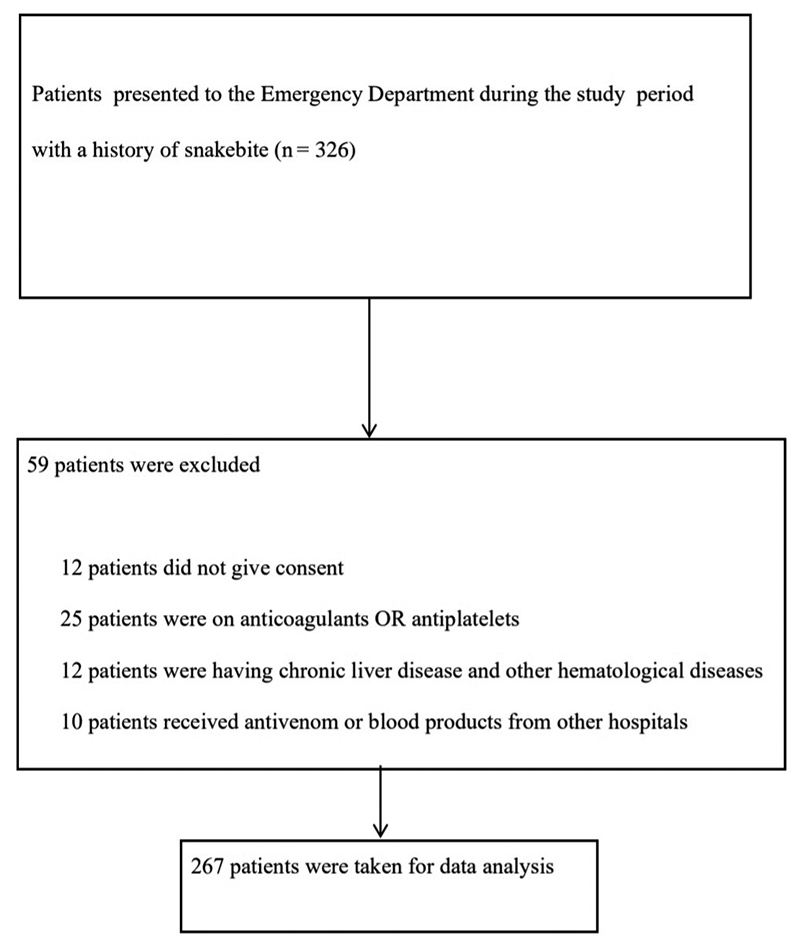 Comparing modified Lee and White method against 20-minute whole blood clotting test as bedside coagulation screening test in snake envenomation victims.