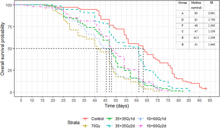 Radiation dose-fractionation in adult Aedes aegypti mosquitoes.