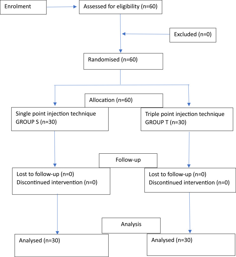 A Randomized Controlled Trial to Compare the Efficacy of Single versus Triple Injection Technique for Ultrasound-Guided Infraclavicular Block in Upper Limb Surgeries.