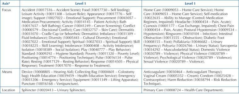 Terms of the specialized nursing language in the care of older adults at home.