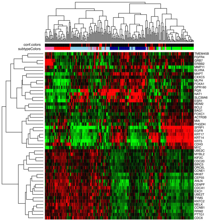 Characterization of triple negative breast cancer gene expression profiles in Mexican patients.