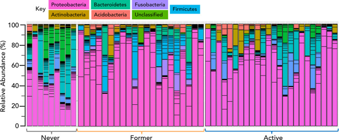 Lower respiratory tract microbiome composition and community interactions in smokers.