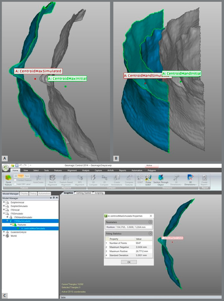 Cartesian three-dimensional method to quantify displacements between cone beam computed tomography models.