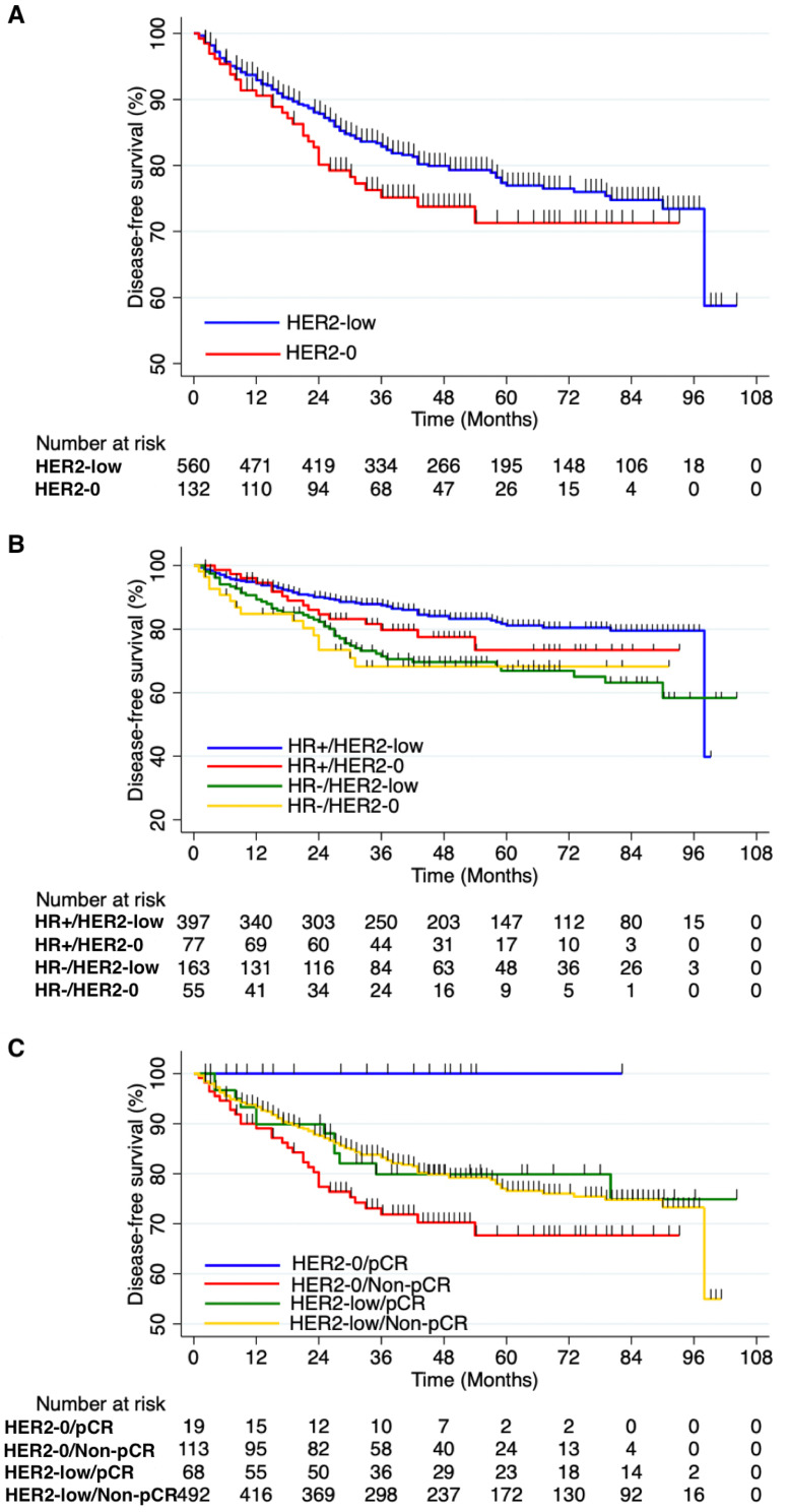 Comparison of the pCR Rate and DFS Among Breast Cancer Patients with Different Hormone Receptor and HER2 Statuses.