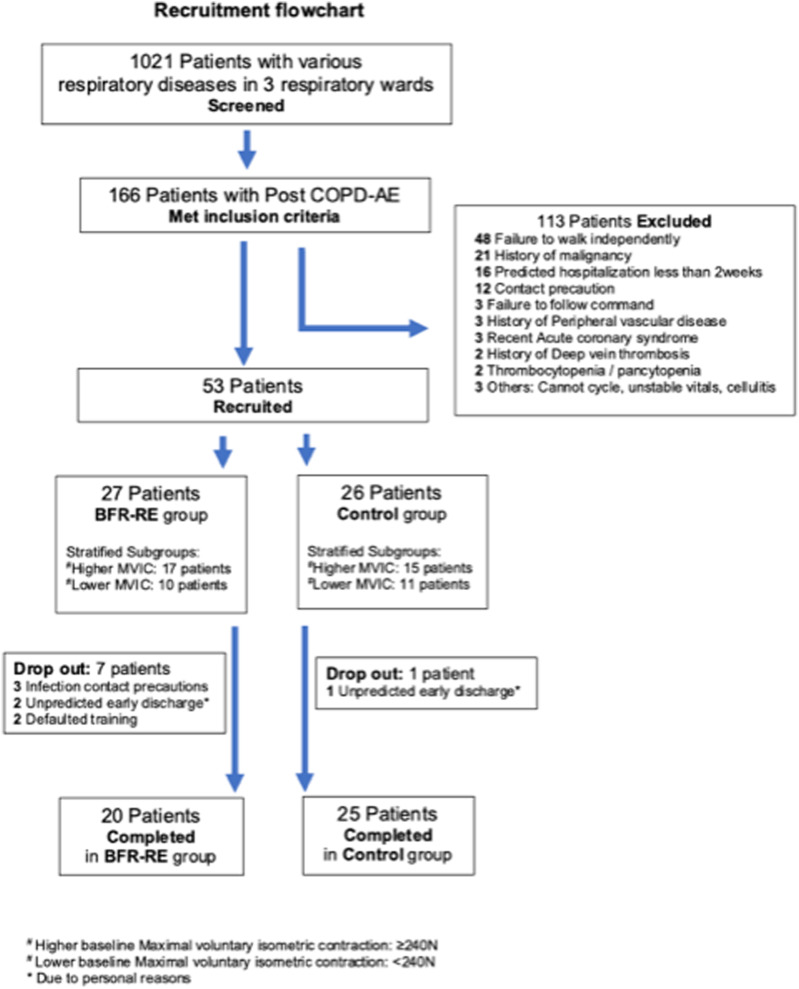 Effect on muscle strength after blood flow restriction resistance exercise in early in-patient rehabilitation of post-chronic obstructive pulmonary disease acute exacerbation, a single blinded, randomized controlled study.
