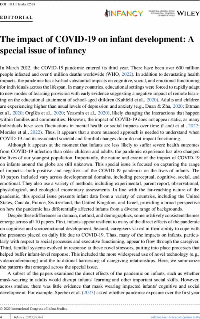 The impact of COVID-19 on infant development: A special issue of infancy