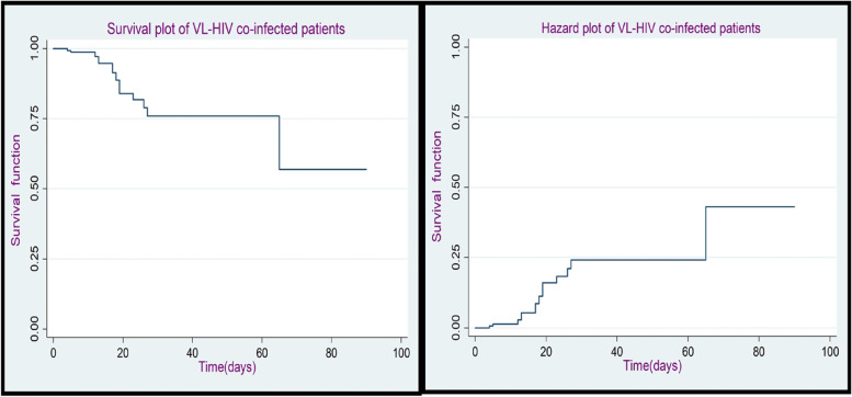 Time to death and its determinant factors of visceral leishmaniasis with HIV co-infected patients during treatment period admitted at Metema hospital, Metema, Ethiopia: a hospital-based cross-sectional study design.