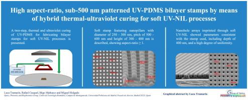 High aspect-ratio sub-500 nm UV-PDMS bilayer stamps by means of hybrid thermal-ultraviolet curing for resonant nanopillars fabrication through soft UV-NIL