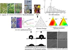 Application of mixture design for the optimum antibacterial action of chemically-analyzed essential oils and investigation of the antiadhesion ability of their optimal mixtures on 3D printing material