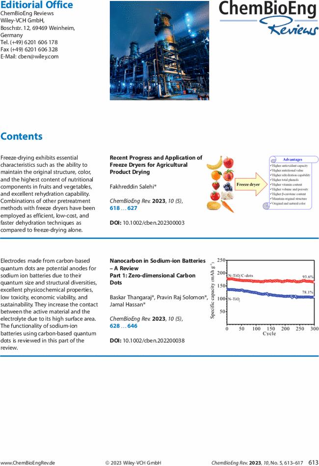 Table of Contents: ChemBioEng Reviews 5/2023