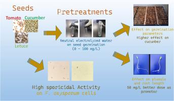 In vitro assay of neutral electrolyzed water against Fusarium oxysporum and its application as germination pretreatment on tomato (Lycopersicon esculentum), lettuce (Lactuca sativa L.) and cucumber (Cucumis sativus) seeds.