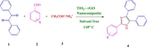 One pot multicomponent synthesis of highly functionalized tri-substituted imidazole derivatives using TiO2-rGO nanocomposite as a recyclable catalyst