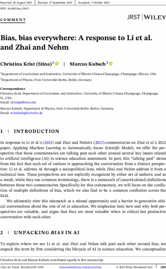 Bias, bias everywhere: A response to Li et al. and Zhai and Nehm