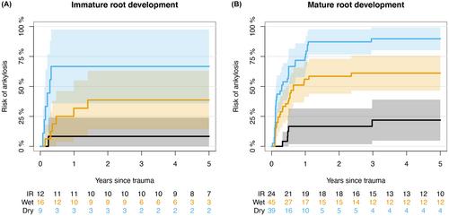 Risk of ankylosis of avulsed teeth immediately replanted or stored under favorable storage conditions before replantation: A long-term clinical study