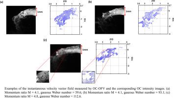 Combined optical connectivity and optical flow velocimetry measurement of interfacial velocity of a liquid jet in gas crossflow