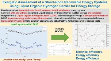 Exergetic assessment of an solar powered stand-alone system using liquid organic hydrogen carrier for energy storage