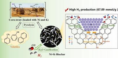 Synergistic catalytic biomass-H2O gasification for H2 production and biochar etching mechanism: Experimental and DFT studies